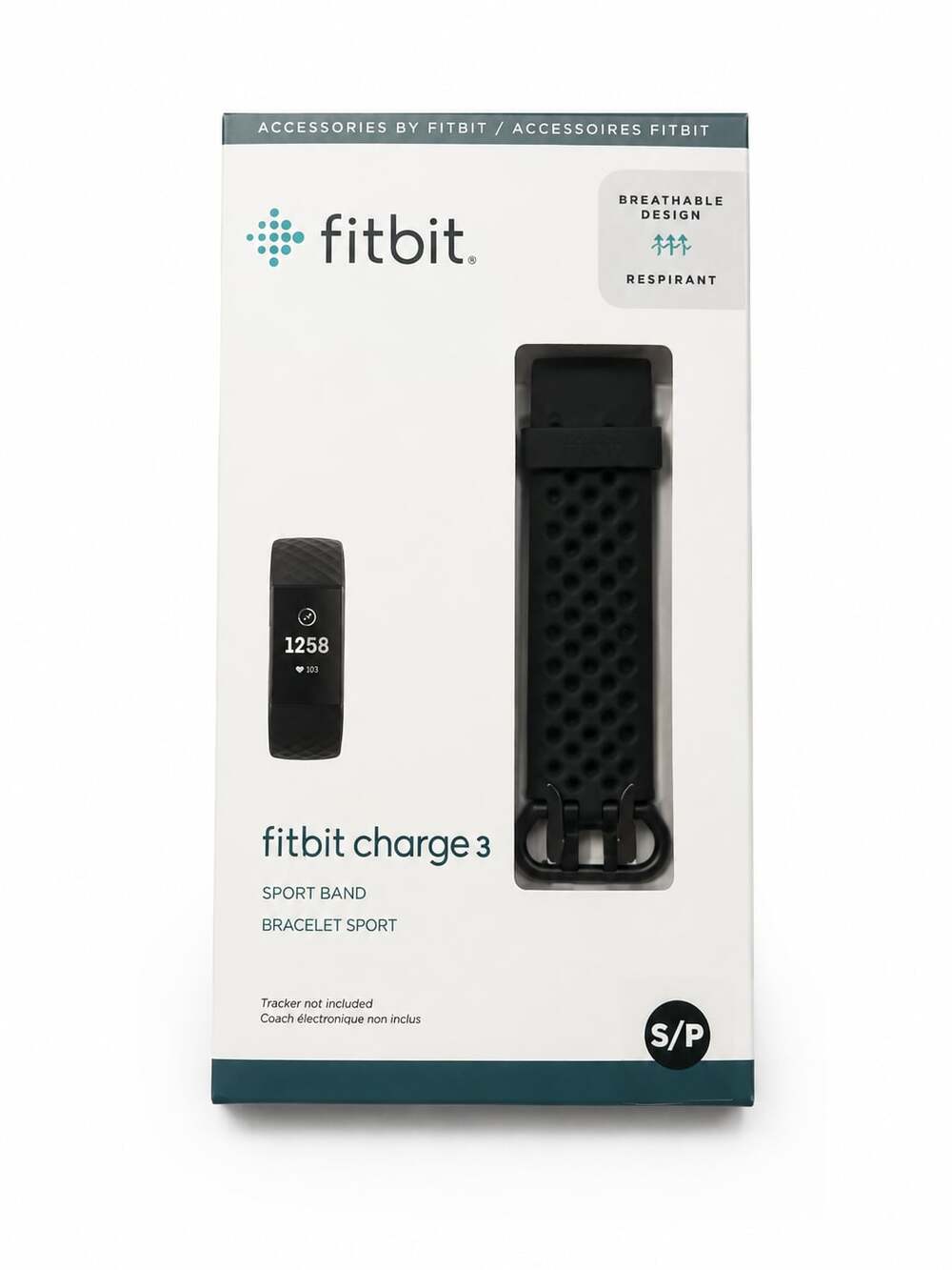 Fitbit Charge 3 Sport Band, Breathable Design, Black, Small (S/P)